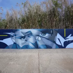 graffiti rostro azul en barcelona por zurik
