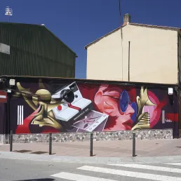Mural camara polaroid en terrassa 