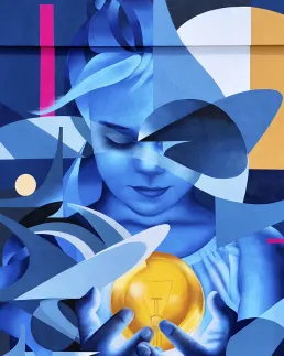 Graffiti mural niña con luz amarilla por zurik
