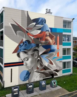 Mural of women’s faces in Saint-Brieuc, France by Zurik