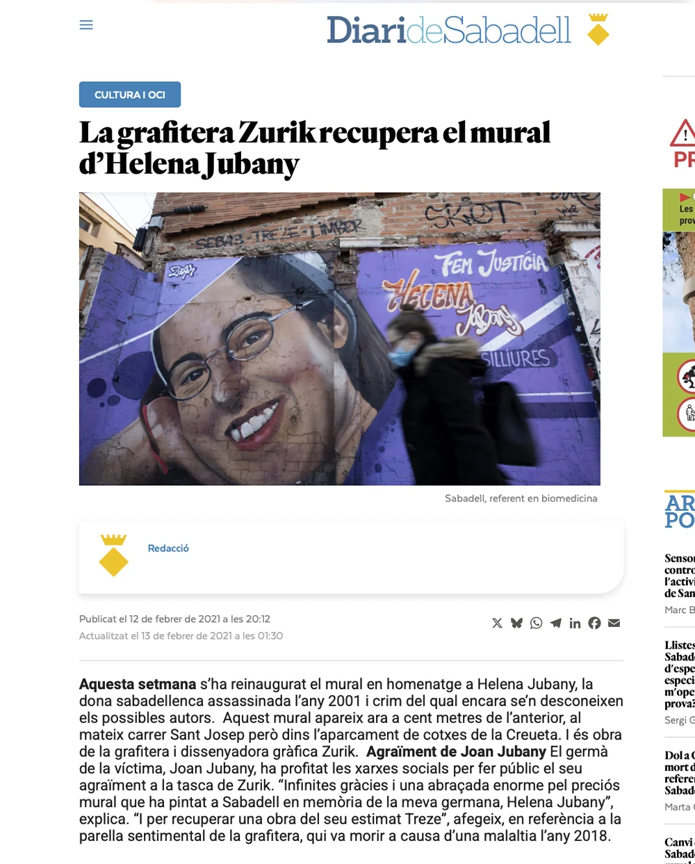 Zurik diari de sabadell- Helena Jubany